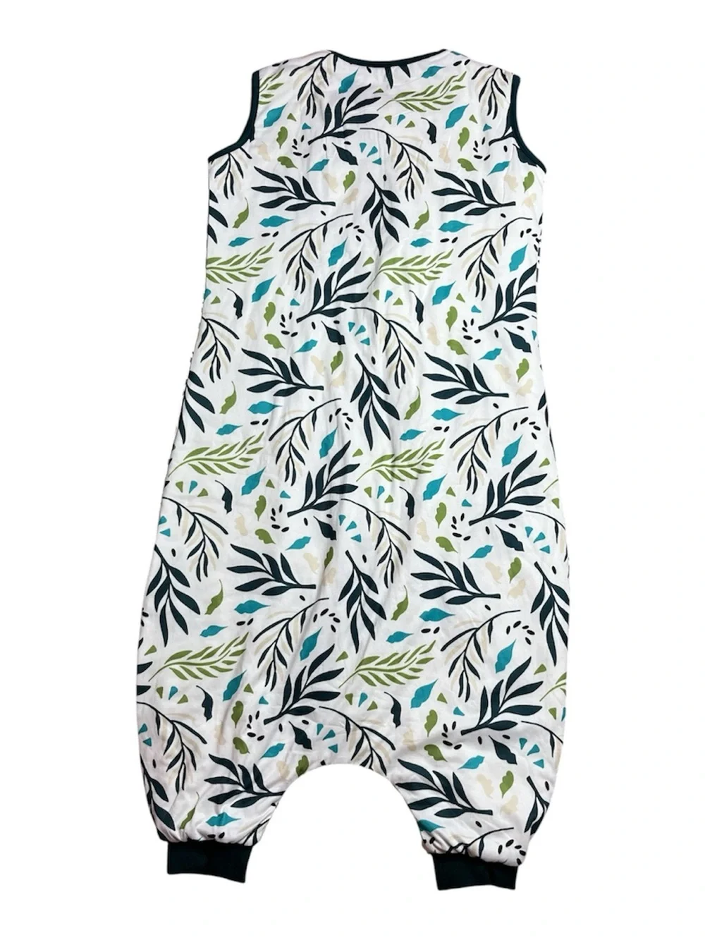 Sleeveless Leaf-Print Kids Sleep Sack in White & Teal